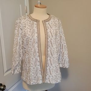 Chicos lined ivory/gold jacket. Size 3 NWT